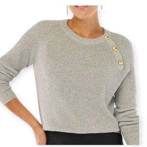 J.Crew Heather Dove Gray Button-Shoulder Ribbed Knit Sweater — Size M — NWT